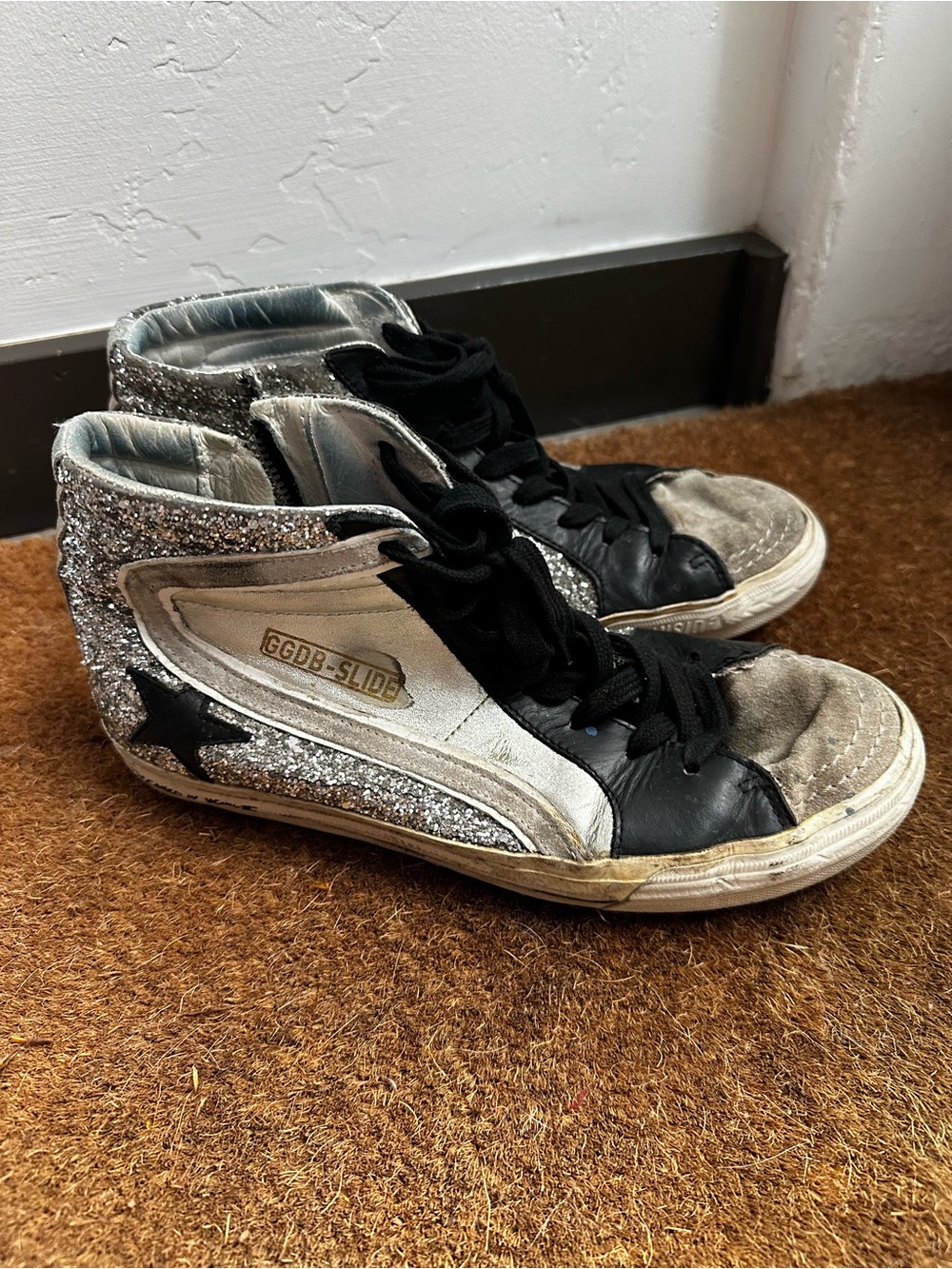 Golden Goose Slide Silver Glitter Black Star 40 - Picture 2 of 11